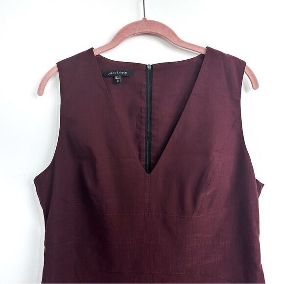 Judith & Charles Plum Sleeveless V-Neck Linen Blend Sheath Dress Sz 12 - Picture 2 of 13